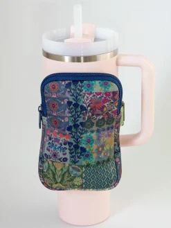 Water Bottle Zipper Pouch - Blue Patchwork