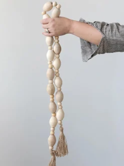 Wood Bead Garland with Tassels - 60in Natural