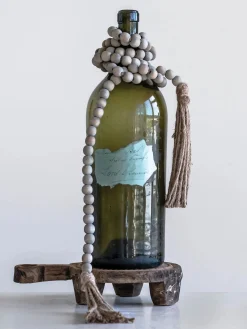 Wood Bead Garland with Tassels - 72in Grey