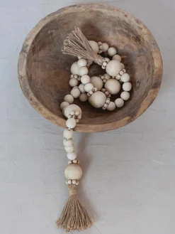 Wood Bead Garland with Tassels - 48in Natural