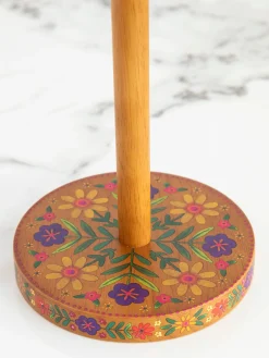 Wooden Paper Towel Holder - Folk Flower