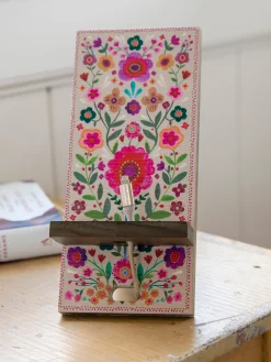 Wooden Phone Stand - Cream Folk Flower