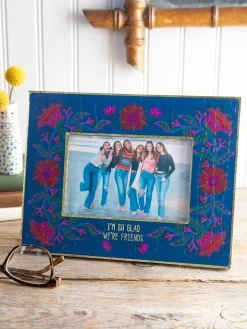 Wooden Photo Frame - Blue Folk Flower