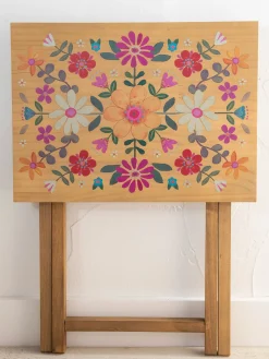 Wooden TV Tray Table - Mustard Folk Flower