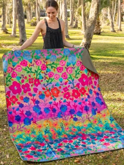 XL Water Resistant Picnic Blanket - Rainbow Floral Rows